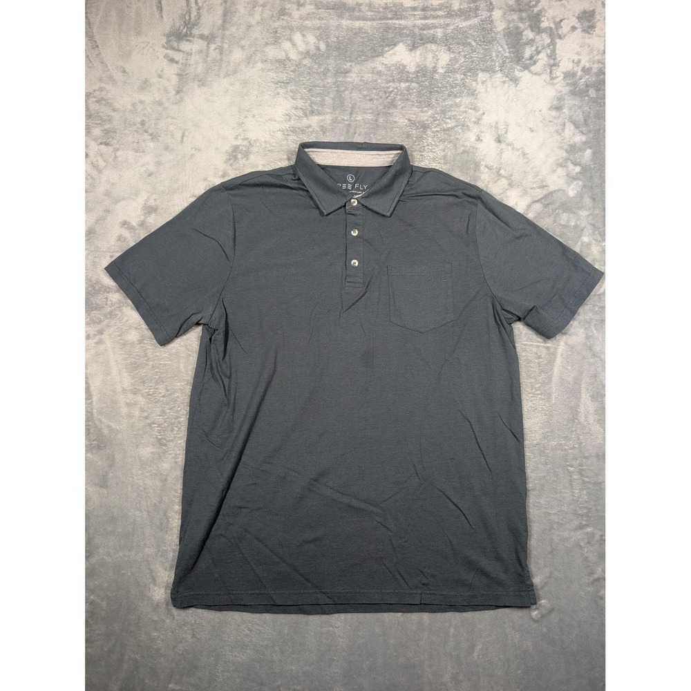 Free Fly Polo Shirt Mens Large Gray Solid Pocket Casual Short Sleeve Lightweight